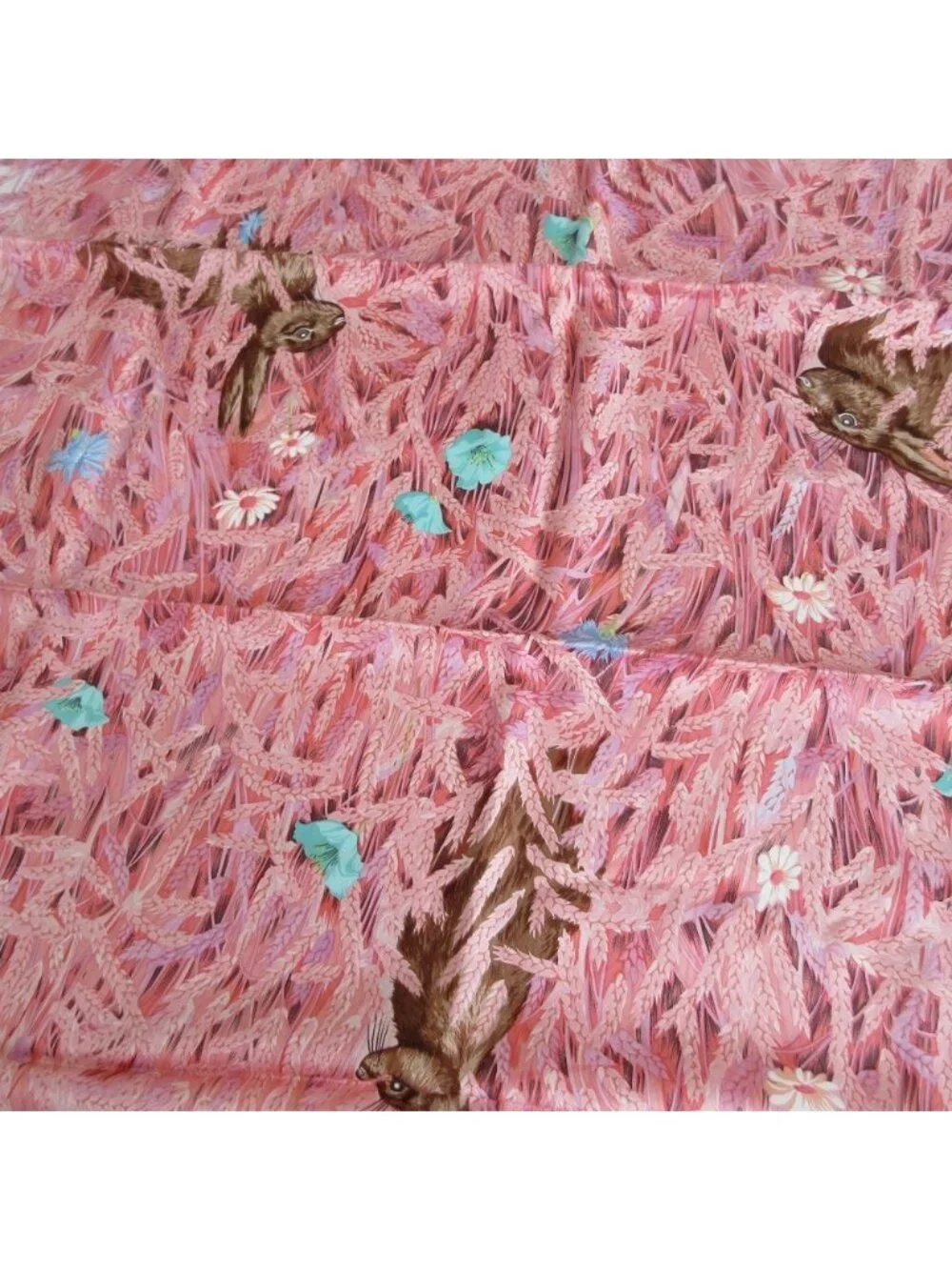 Hermes Scarf Silk Carre 90 Lapins Dans Un Champ de Wheat Field and Rabbit Pink